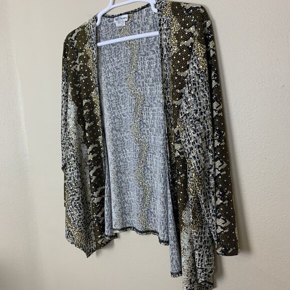 All Hours Womens XXL Cardigan Open Black Gold Stretch Knit Slinky Mobwife Edgy - Picture 4 of 14